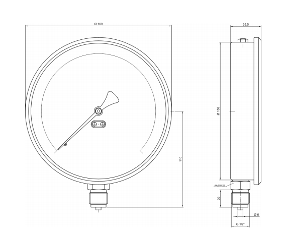 Pakkens 0-315 Bar 160 mm Alttan Bağlantılı Kuru Manometre