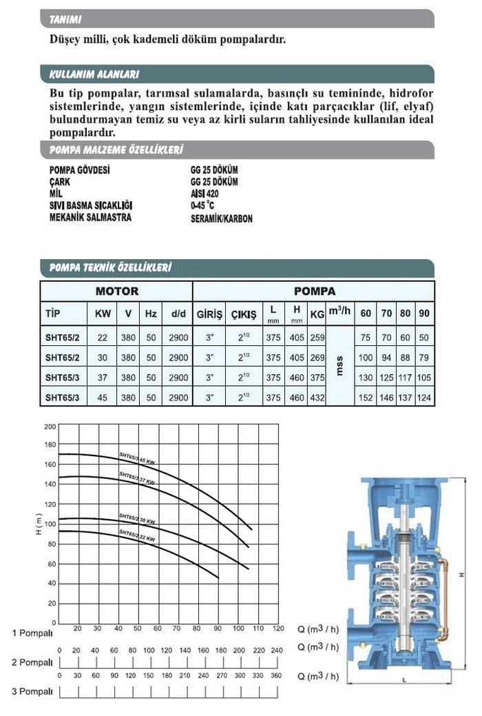 Sumak SHT 65/2 37 kW Trifaze Dik Milli Kademeli Pompa