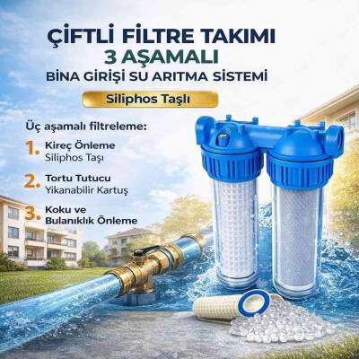 Aquafer Çiftli Filtre Takımı 3 Aşamalı Bina Girişi Su Arıtma Sistemi - 2