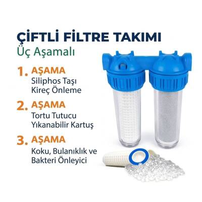 Aquafer Çiftli Filtre Takımı 3 Aşamalı Bina Girişi Su Arıtma Sistemi - 3