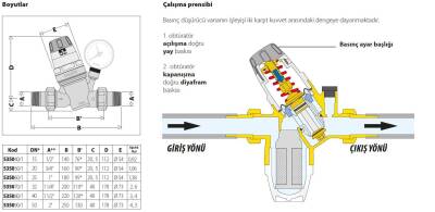 Caleffi 535041 Manometreli Basınç Düşürücü DN15, Rakorlu, Değiştirilebilir Filtreli 1/2 inç - 2