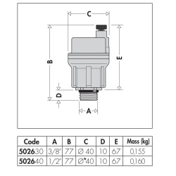 Caleffi ROBOCAL Otomatik Hava Purjörü 40 mm 1/2 inch - 115 °C - 502640 - 3