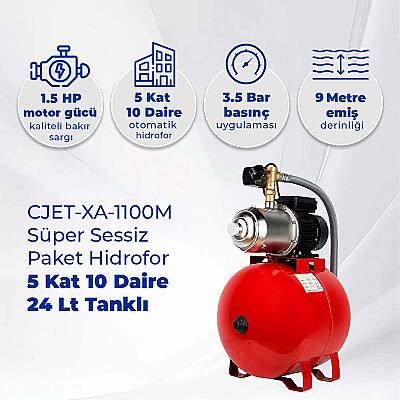 CJET-XA-1100M Süper Sessiz Paket Hidrofor 5 Kat 10 Daire 24 Lt Tanklı - 2