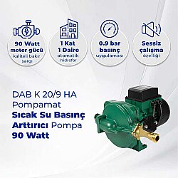 DAB K 20/9 HA Pompamat - Sıcak Su Basınç Arttırıcı Pompa - 90 Watt - DAB (1)