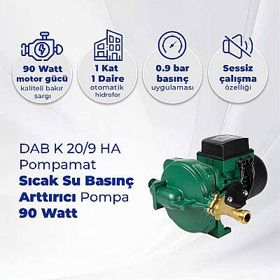 DAB K 20/9 HA Pompamat - Sıcak Su Basınç Arttırıcı Pompa - 90 Watt - 2