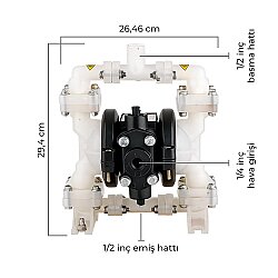 Huge Pump-Günalsan HP02 Plastik Polipropilen Gövdeli Diyaframlı Havalı Pompa 15 Lt/Dk 7 Bar 1/4'' - 4