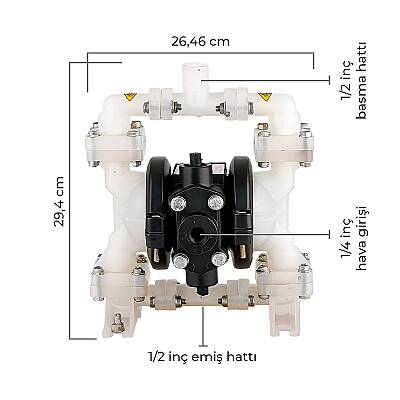 Huge Pump-Günalsan HP02 Plastik Polipropilen Gövdeli Diyaframlı Havalı Pompa 15 Lt/Dk 7 Bar 1/4'' - 4