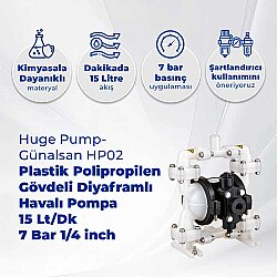 Huge Pump-Günalsan HP02 Plastik Polipropilen Gövdeli Diyaframlı Havalı Pompa 15 Lt/Dk 7 Bar 1/4'' - Huge Pump-Günalsan (1)