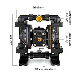 Huge Pump-Günalsan HP05 Alüminyum Gövdeli Diyaframlı Havalı Pompa 55 Litre/Dakika 7 Bar 3/4'' - 4