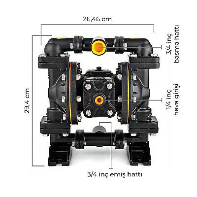 Huge Pump-Günalsan HP05 Alüminyum Gövdeli Diyaframlı Havalı Pompa 55 Litre/Dakika 7 Bar 3/4'' - 4