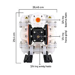 Huge Pump-Günalsan HP05 Plastik Polipropilen Gövdeli Diyaframlı Havalı Pompa 55 Litre/Dakika 7 Bar 3/4'' - 4