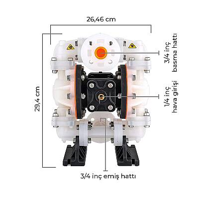 Huge Pump-Günalsan HP05 Plastik Polipropilen Gövdeli Diyaframlı Havalı Pompa 55 Litre/Dakika 7 Bar 3/4'' - 4
