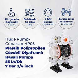 Huge Pump-Günalsan HP05 Plastik Polipropilen Gövdeli Diyaframlı Havalı Pompa 55 Litre/Dakika 7 Bar 3/4'' - Huge Pump-Günalsan (1)