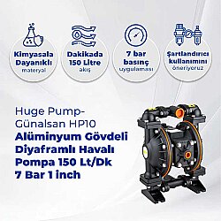 Huge Pump-Günalsan HP10 Alüminyum Gövdeli Diyaframlı Havalı Pompa 150 Litre/Dakika 7 Bar 1'' - Huge Pump-Günalsan (1)