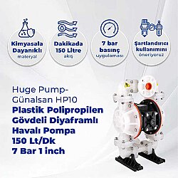 Huge Pump-Günalsan HP10 Plastik Polipropilen Gövdeli Diyaframlı Havalı Pompa 150 Litre/Dakika 7 Bar 1'' - Huge Pump-Günalsan (1)
