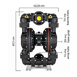 Huge Pump-Günalsan HP15 Plastik Polipropilen Gövdeli Diyaframlı Havalı Pompa 400 Litre/Dakika 7 Bar 1½'' - 4