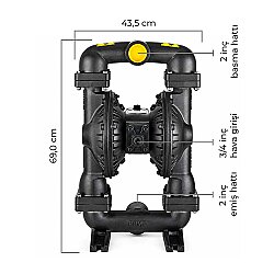 Huge Pump-Günalsan HP20 Alüminyum Gövdeli Havalı Diyaframlı Pompa 560 Litre/Dakika 7 Bar 2'' - 4