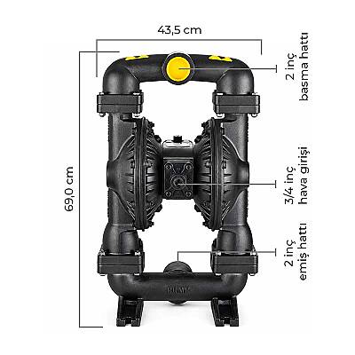 Huge Pump-Günalsan HP20 Alüminyum Gövdeli Havalı Diyaframlı Pompa 560 Litre/Dakika 7 Bar 2'' - 4