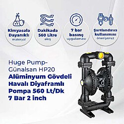 Huge Pump-Günalsan HP20 Alüminyum Gövdeli Havalı Diyaframlı Pompa 560 Litre/Dakika 7 Bar 2'' - Huge Pump-Günalsan (1)
