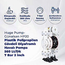 Huge Pump-Günalsan HP20 Plastik Polipropilen Gövdeli Diyaframlı Havalı Pompa 560 Litre/Dakika 7 Bar 2'' - Huge Pump-Günalsan (1)