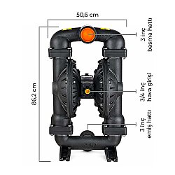 Huge Pump-Günalsan HP30 Alüminyum Gövdeli Havalı Diyaframlı Pompa 890 Litre/Dakika 7 Bar 3'' - 4