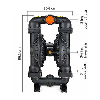 Huge Pump-Günalsan HP30 Alüminyum Gövdeli Havalı Diyaframlı Pompa 890 Litre/Dakika 7 Bar 3'' - 4