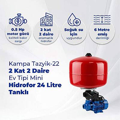 Kampa Tazyik-22 2 Kat 2 Daire Ev Tipi Mini Hidrofor 24 Litre Tanklı - 2
