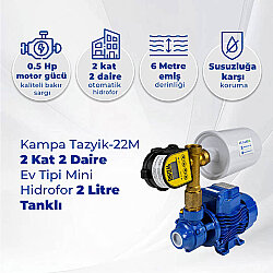 Kampa Tazyik-22M 2 Kat 2 Daire Ev Tipi Mini Hidrofor 2 Litre Tanklı - Kampa (1)