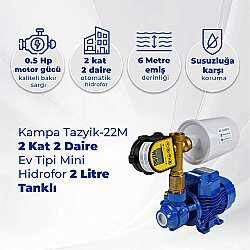 Kampa Tazyik-22M 2 Kat 2 Daire Ev Tipi Mini Hidrofor 2 Litre Tanklı - Kampa (1)