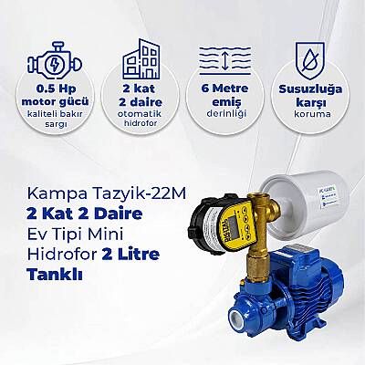 Kampa Tazyik-22M 2 Kat 2 Daire Ev Tipi Mini Hidrofor 2 Litre Tanklı - 2