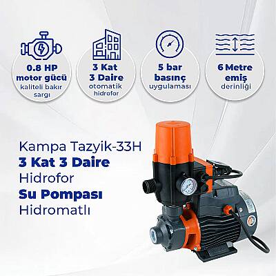 Kampa Tazyik-33H 3 Kat 3 Daire Hidrofor Su Pompası Hidromatlı - 2