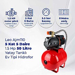 Leo Ajm110 5 Kat 5 Daire 1.5 Hp Hidrofor, 50 Litre Yatay Tanklı Hidrofor, Ev Tipi Hidrofor - LEO (1)
