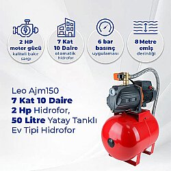 Leo Ajm150 7 Kat 10 Daire 2 Hp Hidrofor, 50 Litre Yatay Tanklı Hidrofor, Ev Tipi Hidrofor - LEO (1)