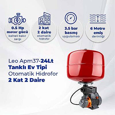 Leo Apm37-24Lt Tanklı Ev Tipi Otomatik Hidrofor 2 Kat 2 Daire - 2