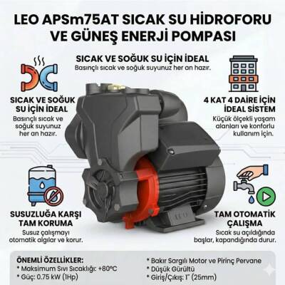 LEO APSm75AT Sıcak Su Hidroforu, Güneş Enerji Pompası 1 HP - 4 Kat 4 Daire - 2