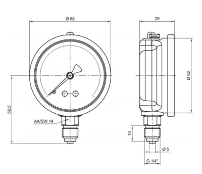 Pakkens 0-1.6 Bar 63 mm Alttan Bağlantılı Gliserinli Manometre G 1/4 inç - 2