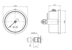 Pakkens 0-1.6 Bar 63 mm Arkadan Bağlantılı Panotipi Gliserinli Manometre G 1/4 inç - 2