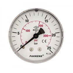 Pakkens 0-1 Bar 100 mm Arkadan Bağlantılı Kuru Manometre G 1/4 inç - 1