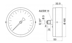 Pakkens 0-10 Bar 100 mm Arkadan Bağlantılı Kuru Manometre G 1/4 inç - 2