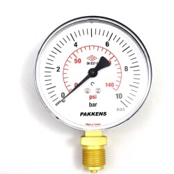 Pakkens 0-10 Bar 160 mm Alttan Bağlantılı Kuru Manometre G 1/2 inç - 1