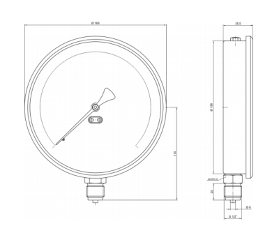Pakkens 0-10 Bar 160 mm Alttan Bağlantılı Kuru Manometre G 1/2 inç - 2