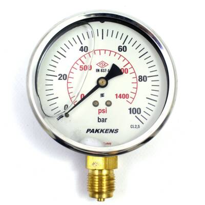 Pakkens 0-100 Bar 160 mm Alttan Bağlantılı Gliserinli Manometre G 1/2 inç - 1