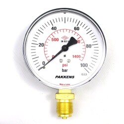 Pakkens 0-100 Bar 160 mm Alttan Bağlantılı Kuru Manometre G 1/2 inç - Pakkens