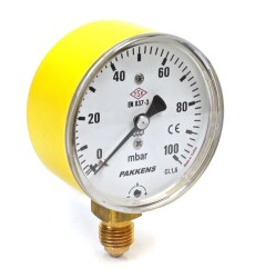 Pakkens 0-100 mBar 63 mm Alttan Bağlantılı Kapsül Diyaframlı Doğalgaz Manometresi CL1,6 G 1/4'' - Pakkens