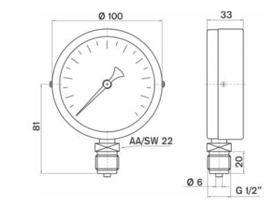 Pakkens 0-1.6 Bar 100 mm Alttan Bağlantılı Kuru Manometre G 1/2 inç - 2