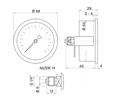 Pakkens 0-1.6 Bar 63 mm Arkadan Bağlantılı Panotipi Kuru Manometre G 1/4 inç - 2