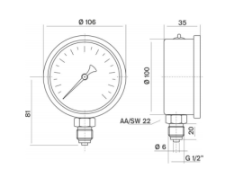 Pakkens 0-160 Bar 100 mm Alttan Bağlantılı Gliserinli Manometre G 1/2 inç - Pakkens (1)
