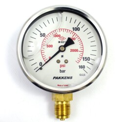 Pakkens 0-160 Bar 100 mm Alttan Bağlantılı Gliserinli Manometre G 1/2 inç - Pakkens