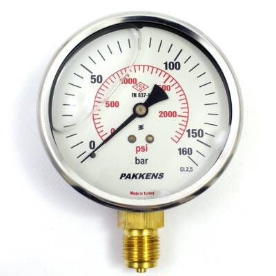 Pakkens 0-160 Bar 160 mm Alttan Bağlantılı Gliserinli Manometre G 1/2 inç - 1