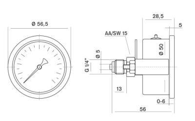 Pakkens 0-2.5 Bar 50 mm Arkadan Bağlantılı Panotipli Gliserinli Manometre G 1/4 inç - 2